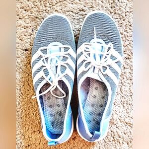 LIGHT BLUE & 3 STRIPES TENNIS SHOES, GOOD CONDITION, SIZE 7.5, BY TERREX